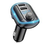 Bluetooth 5.0 FM Transmitter for Car, Bluetooth Car Adapter with Dual USB Ports QC3.0 Quick Charge Wireless in-Car Radio Adapter for Hands-Free Call/Music Streaming Support TF Card USB Flash Drive