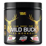 WILD BUCK Ultra Focus Advanced Pre Workout with L-Arginine, L-Citrulline, Creatine, AAKG, Beta Alanine, Theanine & Natural Caffeine for Explosive Muscle Pump, Lean Muscles Building, Strength, Focus & Energy - For Men & Women [40 Servings, Lychee Delight]