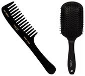 VEGA Handcrafted Round Teeth Comb Gentle On Scalp & VEGA Detangling Paddle Brush for Women & Men Smooth Hair