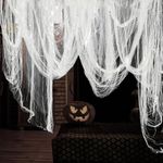 Halloween Creepy Cloth 6.5ft*10ft/80 * 120in White Spooky Fabric Large Halloween Decorations Gauze Cloth Spooky Giant Cheese Cloth Halloween Party Supplies Decorations