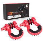 FieryRed 3/4 Inch D Ring Shackle 22046Ibs Break Strength with 7/8 Inch Locking Pin and Red Isolator Washer Kits to Use with Tow Strap, Pack of 2