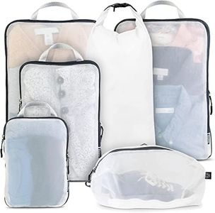 Large Packing Cube Set with See Through Mesh- Compression Packing Cubes Travel Organizers (White)