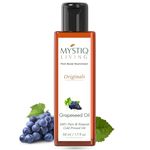 Mystiq Living Grapeseed Oil for Hair and Skin, Anti Ageing, Glowing Skin, Acne, Pimple - 50 ML | Cold Pressed, 100% Pure & Natural