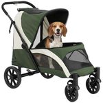 PawHut Dog Stroller, Easy Folding Pet Stroller for Medium Dogs, Puppy Pram Pet Pushchair with 4 Big Wheels, Shock-Absorbing Frame, Safety Leashes, Brakes, Maximum Load 25 kg, Dark Green