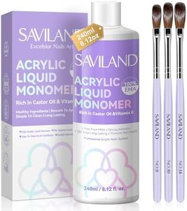 SAVILAND Essentials Acrylic Liquid Monomer: 8.12fl.oz Non-Yellowing EMA Monomer Acrylic Nail Liquid with Size 8,10,14 Nail Brushes for Acrylic Powder Application Beginner Nail Kit Home Nail Salon DIY