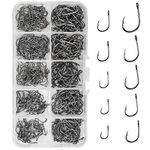 500pcs Fishing Hooks Carbon Steel Barbed Fishing Hooks Eyed Sea Fish Hooks Carp Fishing Tackle Carp Circle Hooks for Saltwater Freshwater Fishing Accessories, No.3-No.12, 10 Sizes with Compartment Box