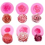 6 Pcs Flower Silicone Molds Set, Bloom 3D Rose Flower Fondant Silicone Molds for Soap Candle Making, Cake Flower Molds for Chocolate Candy Pastry Dessert