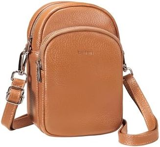 befen Genuine Leather Small Crossbody Bags for Women Trendy Travel Cell Phone Wallet Purses with RFID Blocking Card Slots, A02-cognac Brown, Small Crossbody Bag