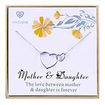 CHICLOVE Mothers Day Gifts - Mother and Daughter necklace with 925 Sterling silver interlocking hearts, Sterling Silver