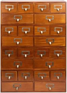 Set of 4 Slim Retro Style Desktop Organizing Cabinet with 6 Drawers - Classic Brown Wood Storage Drawers for Tabletop, Office & Study Table - 4 Stackable 6-Drawer Desk Organizers, Fully Assembled