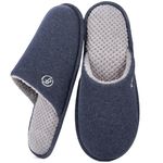 EverFoams Men's Cotton Knit Slippers Lightweight Memory Foam Indoor House Shoes with Anti-Skid Sole (11-12 M US, Indigo)