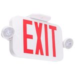 LIT-PaTH LED Combo EXIT Sign with 2 Adjustable Head Lights and Doube Face, Back Up Batteries- US Standard Red Letter Emergency Exit Lighting, UL 924 and CEC Qualified, 120-277 Voltage, 1-Pack