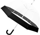 Kung Fu Smith Clear Bubble Umbrella for Women and Girls, Adult Long Stick Rain See Through Dome Umbrella with Black Trim and Leather Hook Handle