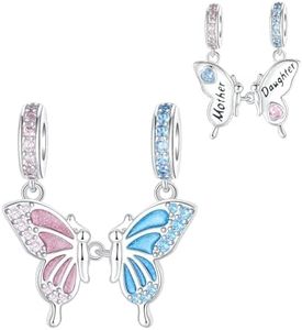 BIZK 925 Sterling Silver Charm for Bracelets and Necklaces Charms for Women Fashion Jewelry for Women Friend and Mother (Pink Blue Butterfly)