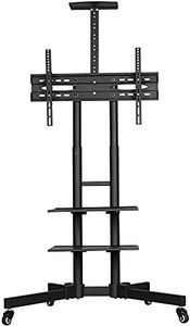 Yaheetech Mobile TV Stands with Wheels for 32-75 inch Plasma/LCD/LED Screens, Height Adjustable TV stand with Lockable Wheels & 3-Tier Storage Shelves, Holds 50 KG TV Screen
