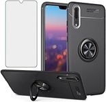 Asuwish Phone Case for Huawei P30 with Tempered Glass Screen Protector Cover and Ring Holder Stand Slim Hybrid Protective Mobile Kickstand Boys Cell Accessories Hawaii P 30 ELE-L29 Women Men Black