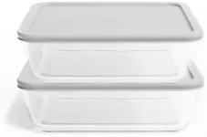 DURA LIVING 4-Piece Glass Food Storage Container (2 Containers + 2 Lids) | 11-Cup Rectangular, Leakproof | Microwave, Freezer, Oven & Dishwasher Safe | Ideal for Meal Prep & Pantry Organization