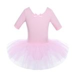 CHICTRY Girls' Short Sleeves Back Detailing Ballet Tutu Leotard Skirt Gymnastics Dance Outfit Clothes Pink 7-8 Years