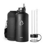 BUZIO 87 oz Insulated Water Bottle Vacuum Stainless Steel (Cold for 48 Hrs/Hot for 24 Hrs), Double Walled Wide Mouth Sports Drink Flask Big Jug with BPA Free Straw Lid, Flex Cap,Carrying Pouch