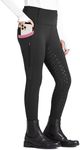 FitsT4 Sports Girls Full Seat Riding Tights High Waist Kids Equestrian Breeches Horse Schooling Pants Zipper Pockets Black Pink Size S