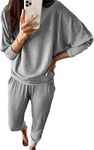 PRETTYGARDEN Women's Fall Fashion Outfits 2 Piece Sweatsuit Solid Color Long Sleeve Pullover Long Pants Lounge Set (Grey,Small)