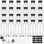 24 Pack 2 oz Clear Glass Bottles, Small Sample Bottles with Lids, No Leakage Boston Round Bottle for Ginger Shots Potion Essential Oil Liquid Wellness Alcohol, Included Lable Funnel Shrink Capsules