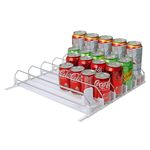 BUDO Soda Can Dispenser for Fridge, Soda Can Self-Pushing Organizer, Adjustable Width Beer Pop Water Bottle Storage for Refrigerator Kitchen Pantry (White, 15inch, 5 Rows)