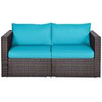 HAPPYGRILL 2-PCS Patio Wicker Corner Sofa Set, Sectional Sofa Set with Zippered Cushions for Backyard Balcony Patio Garden Poolside