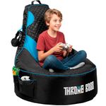Throne Boss Gaming Bean Bag Chair Cover for Kids with High Back, Blue – Gamer Chair for Kids with 2 x Large Side Pockets, Headphone Hanger, Easy to Clean Fabric, Requires 200 Liters Polystyrene Beans