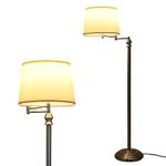 GiantexUK Floor Lamp, Standing Corner Lamp with 350° Swing Arm, TC Fabric Lampshade, Large Base, Foot Switch & E27 Socket, Tall Reading Light Lamp for Bedroom Living Room Office