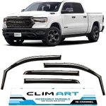 CLIM ART in-Channel Incredibly Durable Rain Guards for Dodge RAM 1500 2019-2023 Crew Cab, Original Window Deflectors, Vent Deflector, Vent Window Visors, Dark Smoke Truck Accessories, 4 pcs- 619006LP