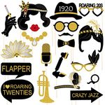 20pcs 1920s Photo Booth Props Roaring 20's Party Photo Props with Bamboo Sticks Creative Party Supplies, 1920s Themed Birthday Wedding Party Decoration Accessories