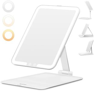 Auxmir Foldable Travel Makeup Mirror with 3 Dimmable Color Lights, USB Rechargeable Lighted Vanity Mirror with Touch Screen, Compact & Portable Ultrathin Desk Beauty Mirror for Travel Daily Business