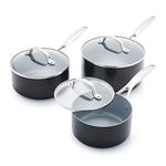 GreenPan Valencia Pro Hard Anodised Healthy Ceramic Non Stick 3-Piece Saucepan Set, 16 cm/1.5 l, 18 cm/2 l and 20 cm/3.1 l, PFAS-Free, Induction, Oven Safe, Grey