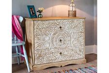 The Attic Jodhpur Solid Wood Drawer Chest | Kitchen and Living Room Storage Cabinet | Natural + White Matte Finish