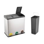 EVRE Recycling Bin with Lids for Kitchen / 45 Litre Capacity / 3 Compartments Waste Separation/Colour Coded (45L (3x15L)) / Recycling Bins for Kitchen / 3 Compartment Bin