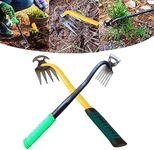 2Pcs Artifact Uprooting Weeding Tool, All Steel Hardened 2 in 1 Hollow Hoe and Rake, Heavy Duty Garden Rake Weeding Tools, Hand Hoe Gardening Weeder Tool Weed Puller for Backyard Weeding Loosening