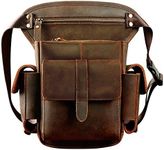 Le'aokuu Men's Genuine Leather Waist Bag Bum Bag Zipper Motorcycle Messenger Pack Shoulder Bag 913-5, 913-5 A-Brown, S