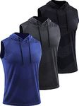 Cadmus Men's Workout Sleeveless Hoodies Athletic Training 3 Pack Gym Tank Tops Sports Fitness T Shirts,0098,3 Pack,Black/Grey/Blue,M