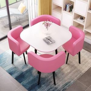 WOOOFA Round Dining Table Set for 4, Faux Marble Conference Table and Chairs Set, Kitchen Table Chairs Set with Strong Metal Frame, Space-Saving, Office Table and Chair Set for Home and Apartment