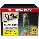 Sheba Fine Flakes in Jelly – Poultry Collection – Wet cat food pouches for adult cats – 72x85g pack