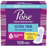 Poise Ultra Thin Incontinence Pads & Postpartum Incontinence Pads, 5 Drop Maximum Absorbency, Long Length, 108 Count (3 Packs of 36)