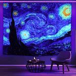 Sinsoledad Blacklight Classical Tapestry UV Reactive Art Tapestry Starry Nigth Tapestry Black Light Poster Van Gogh Tapestry for Bedroom Aesthetic Tapestry Glow in The Dark Tapestries Home Decor (59 x 51 Inches, Starry Night)