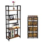 Moustache 4-Tier Folding Industrial Bookshelf, No Need Assembly, Book Shelves Metal Frame Display Rack for Living Room, Bedroom