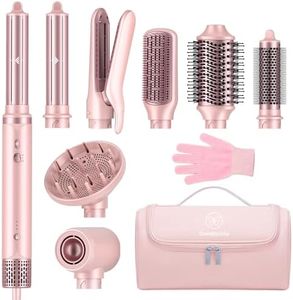 8-in-1 Hair Styler & Hair Dryer Brush Set, Dual Voltage Ionic Blow Dryer with Wrap Curlers & Hair Straightener, Fast Drying Volumizing Curling Straightening, No Heat Damage, Gifts for Women