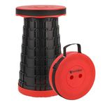 WedDecor Collapsible Telescopic Folding Stool, Retractable Plastic Seat with Max Load 440lb, Adjustable Lightweight Pop-Up Travel Stool for Camping, Hiking, Garden, BBQ & Home Use - Red