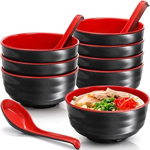 Pumtus 8 Pack Melamine Noodle Soup Bowls, 32OZ Large Japanese Ramen Bowl Set with Spoon, Unbreakable Miso Soup Cereal Bowls for Ramen, Udon, Soba, Pho and Soup