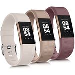 3 Pack Sport Bands Compatible with Fitbit Charge 2 Bands Women Men, Adjustable Replacement Straps Wristbands for Fitbit Charge 2 HR Small Large (Starlight/Milk Tea/Smoke Violet,Small)