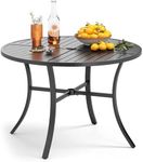 PHI VILLA Outdoor Round Dining Table for 4, 42" Large Metal Wrought Iron Table with Umbrella Hole, All Weather Dining Furniture for Patio, Deck, Yard, Porch - Black