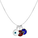 ALL THREE - Evil Eye Protection Necklace with Three Evil Eye Charms, RED, WHITE & BLUE in 925 Sterling Silver - 19 Inch Box Chain with Spring Ring Clasp for Men & Women